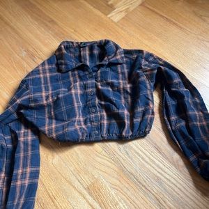 Cropped flannel shirt